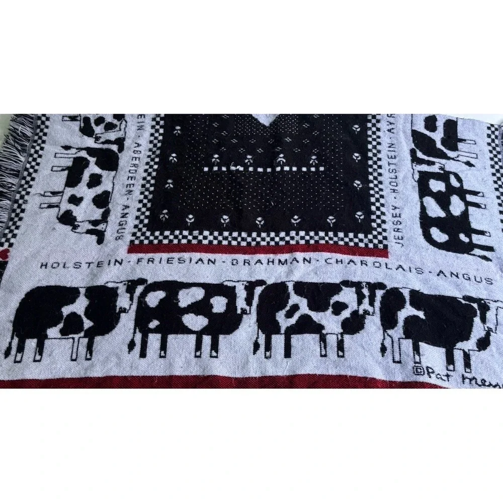Vintage Tapestry Throw Pat Meyers Cow Breeds Holstein Black Angus Jersey Friesan